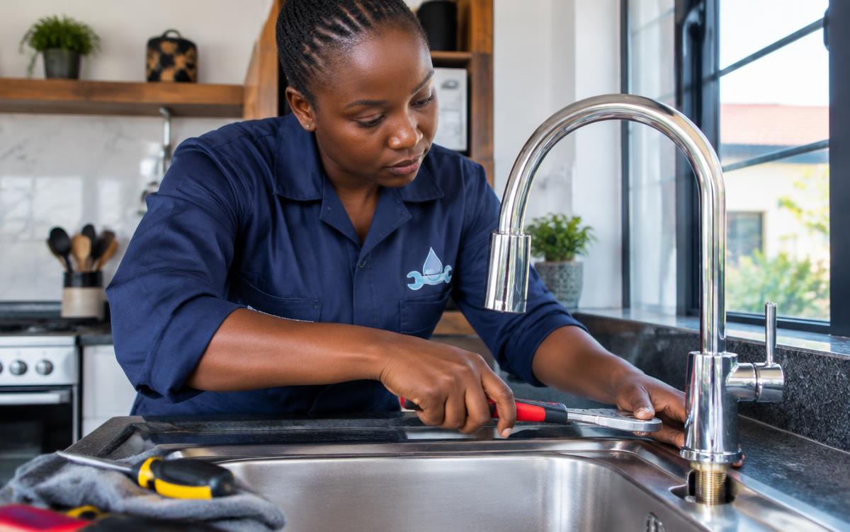 A plumber fitting a kitchen mixer tap
